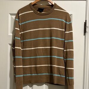 H&M Brown and Blue/Cream Striped Crewneck Sweater